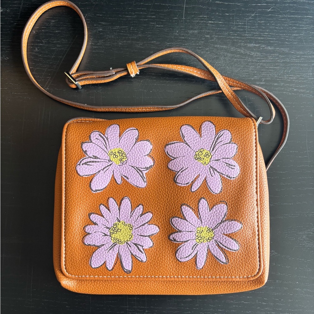 Vera Bradley Purple and Brown Crossbody Bag with Floral Embroidery